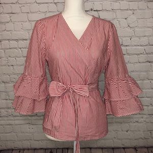 Red/white Stripped, Faux-Wrap Top, sz Sm